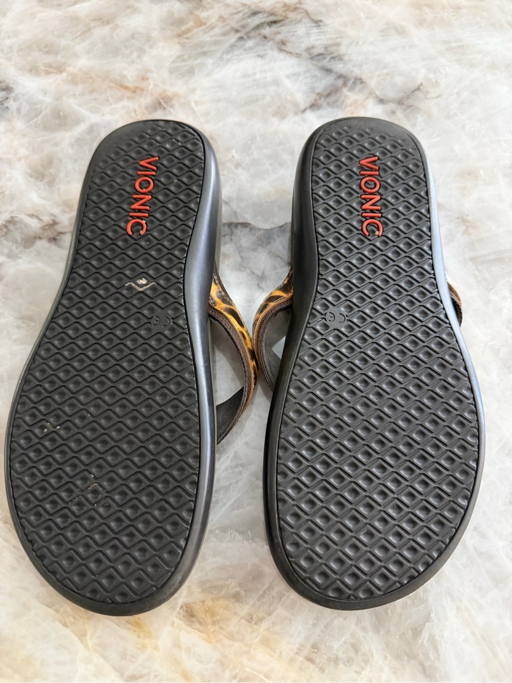 Vionic Brown Leopard Print Flip Flops, Thong Sandals - Picture 2 of 5